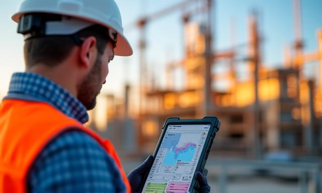 Construction manager viewing live site analytics dashboard